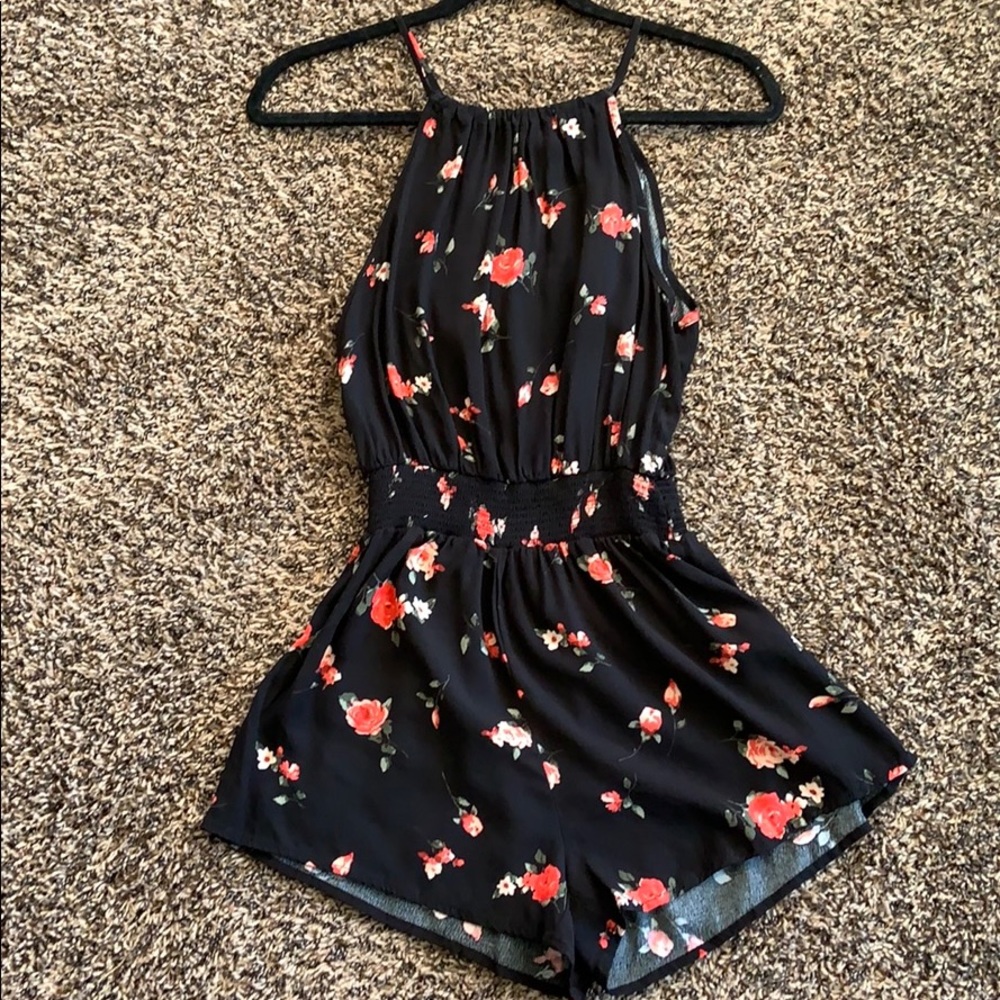 Summer Black Romper with flowers